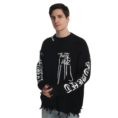 Men Distressed Sweater Casual Designer Jumper