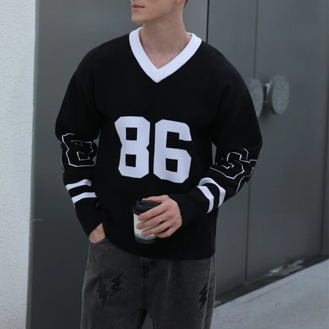 Men Cotton Sweater Casual Knitwear Pullover Football Jumper