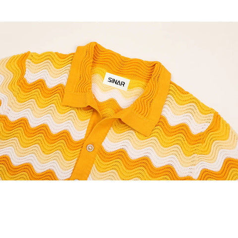 Men Cardigan Sweater Short Sleeve  Hollow Out Knitwear