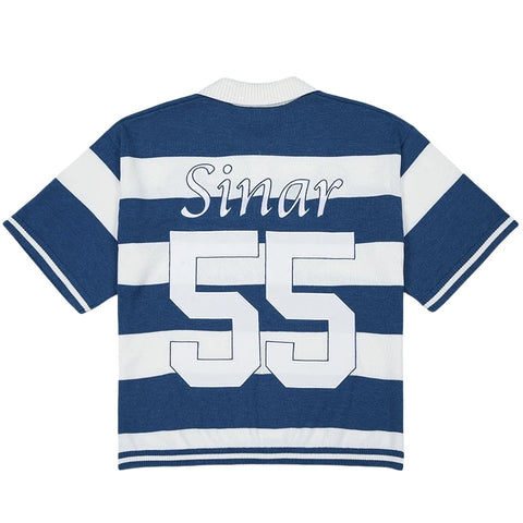 Men Short Sleeve Casual Stripe Football Polo Shirts Men Knitted Jersey
