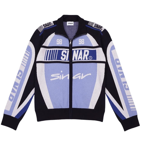 Men Casual Knitwear Zip up Motorcycle Jumper Vintage Racing Jacket