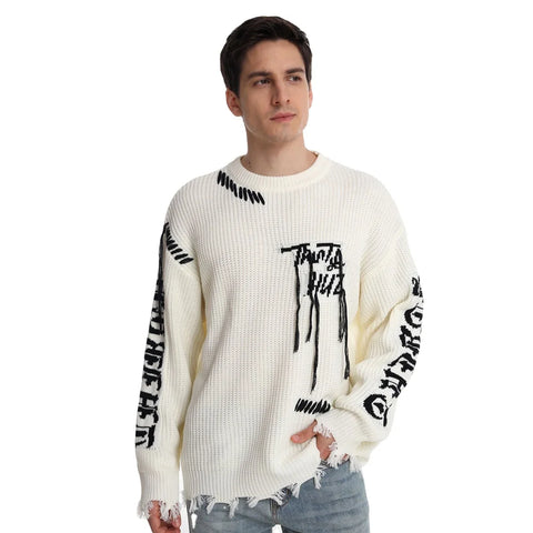 Men Distressed Sweater Casual Designer Jumper
