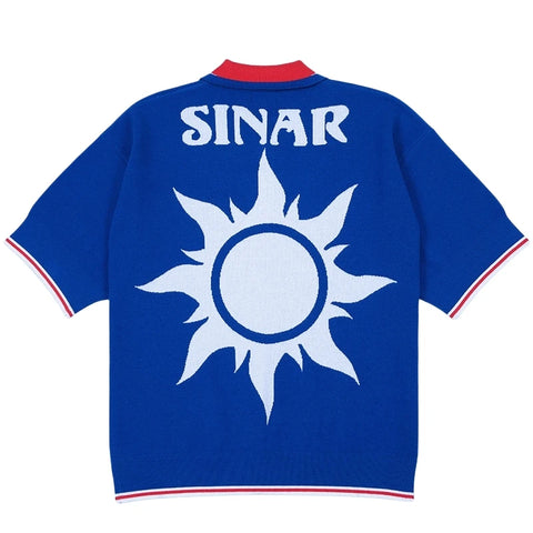 Men Short Sleeve Casual Knitwear Vintage Football Polo Knit Jumper