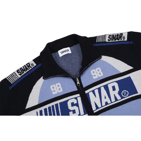 Men Casual Knitwear Zip up Motorcycle Jumper Vintage Racing Jacket