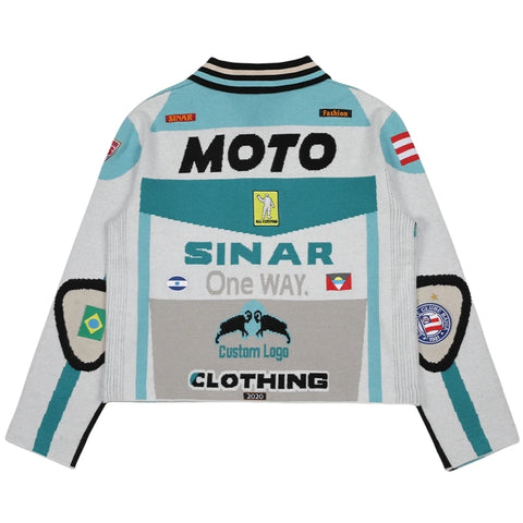 Men Casual Knitwear Zip up Motorcycle Jumper Racing  Jacket Coat