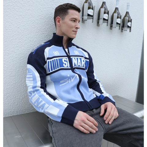 Men Casual Knitwear Zip up Motorcycle Jumper Vintage Racing Jacket
