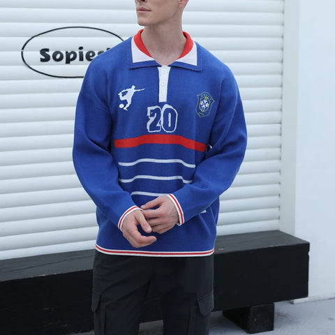 Men Casual Knitwear Vintage Football Jumper winter sweater for men