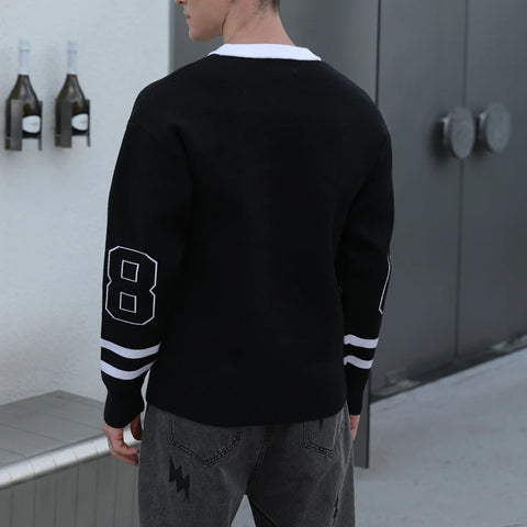 Men Cotton Sweater Casual Knitwear Pullover Football Jumper