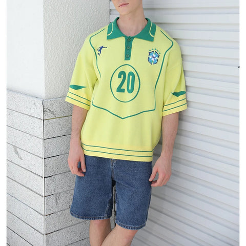 Men Sweater Casual Knitwear Vintage Football Jumper Polo Shirts