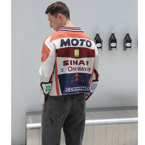 Men Casual Knitwear Zip up Motorcycle Jumper Racing  Jacket Coat