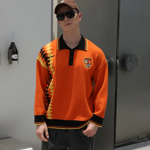 Men Sweater Casual Knitwear Football Polo jumper Knit Jersey