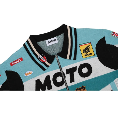 Men Casual Knitwear Zip up Motorcycle Jumper Racing  Jacket Coat