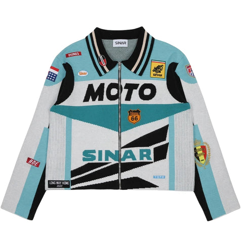 Men Casual Knitwear Zip up Motorcycle Jumper Racing  Jacket Coat