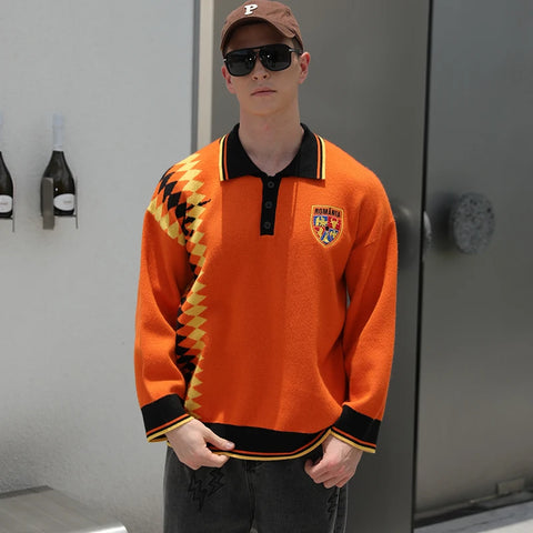 Men Short Sleeve Casual Knitwear Knitted Football Sweater