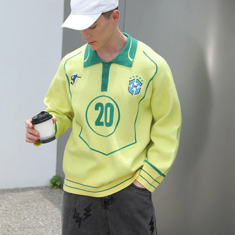 Men Casual J Knitwear Vintage Football Jersey Sweater