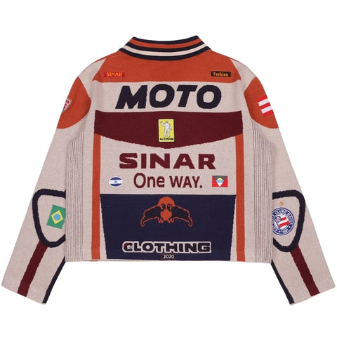 men Casual Knitwear Zip up Motorcycle Jumper Vintage Racing Jacket