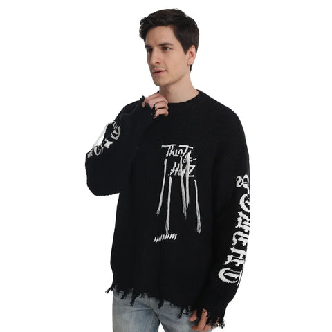 Men Distressed Sweater Casual Designer Jumper