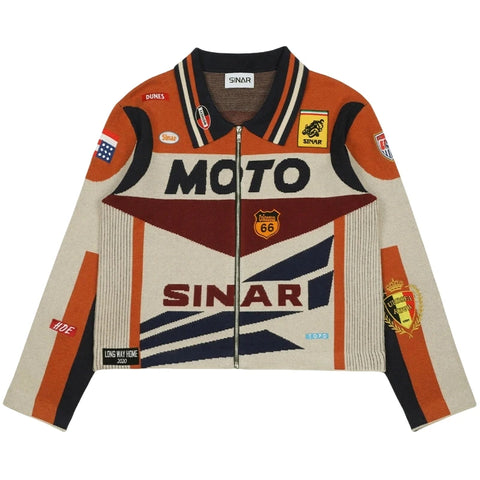 men Casual Knitwear Zip up Motorcycle Jumper Vintage Racing Jacket
